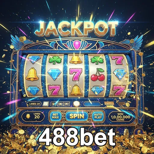 Imagem de uma máquina de caça-níqueis brilhante com o logo 488bet, promovendo jogos de slots online.
